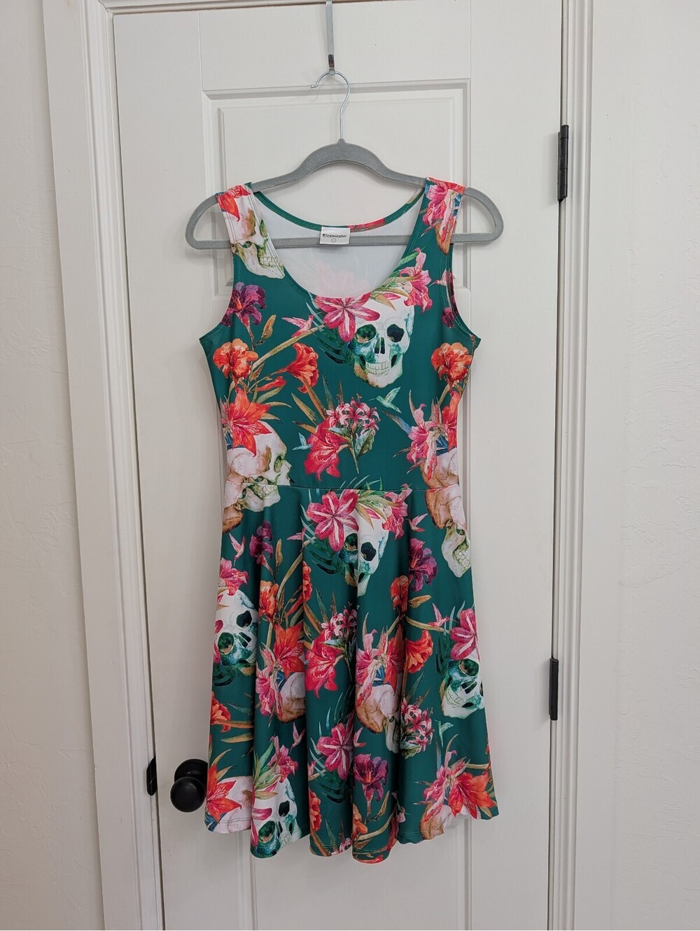 Skull and floral pattern cowcow skater dress